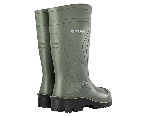 ALBATROS Arbeitsgummistiefel Protector Plus S5 – Hochwertige Arbeitsschuhe für Herren – Wasserdichte Gummistiefel mit Stahlkappe & Durchtrittschutz Grün Größe 44
