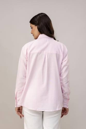 Image of Women's Linen Blend Shirt | Casual Collared Button Down Shirt for Women | Solid Color Full Sleeve Oversized Fit | Summer Casual & Office Wear Top