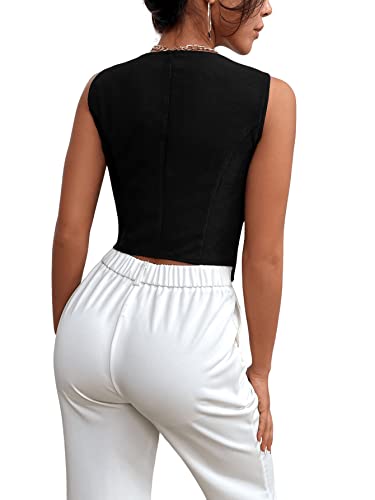 SweatyRocks Women's Asymmetrical Hem Button Front Crop Vest Blazer V Neck Sleeveless Crop Tank Top for Women2