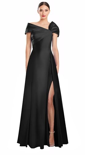 Image of Off Shoulder Satin Formal Dresses Long A Line Evening Party Prom Dresses for Women EA002