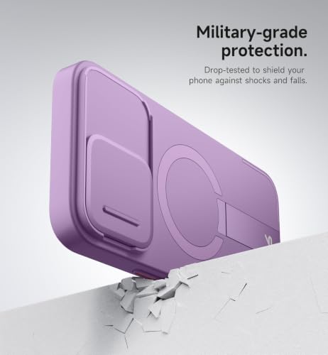 Image of SURITCH for iPhone 16 Pro Max Case with Magnetic Camera Slide Cover and Adjustable Kickstand, Compatible with MagSafe, Shockproof Bumper Case Slim Protective Cover 6.9 Inch, Taro Purple