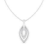 LORDS JEWELS Women’s Diamond Necklace – Genuine 0.04ct Natural Diamond Pendant in 9ct White Gold with 46cm Chain – Gift for Her (Oval)