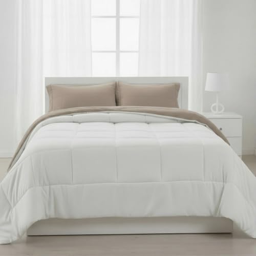 DONATELLA EDREDON Bicolor Tierra | Edredón Nordico Bicolor Reverisble | Duvet Microfibra Cálido Cómodo y Ligero | Calidad 400 gr - 135 cm., Beige - imagen 7