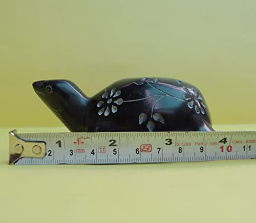 Soapstone Carved Tortoise 3"Inch Black ~ Hand Carved Soapstone Collectible Jali Figurine Sculpture Of Lucky Tortoise Unique Handmade Decorations ​Openwork From A Single Block Of Stone From India #TOP6