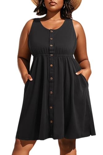 Image of Pinup Fashion Plus Size Summer Sun Casual Tank Pocket A-Line Short Dress