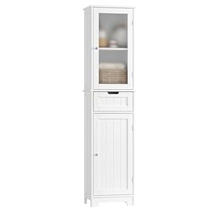 HOSTACK 67″ Tall Bathroom Storage Cabinet, Freestanding Linen Bathroom Cabinet with Doors and Adjustable Shelf, Floor Narrow Kitchen Cupboard for Living Room, Home Office, White