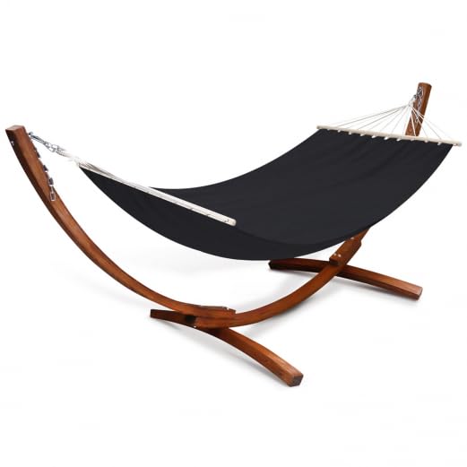 IDMarket - Hamaca XL con soporte madera y lona negra