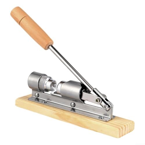Heavy-Duty Adjustable Manual Nutcracker Tool with Lever Design for Pecans, Walnuts, Almonds, and Hazelnuts - Solid Steel Frame and Wooden Base for Kitchen Use