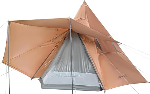 LETKIND 6-Person Teepee Tent 12x12ft Canvas Waterproof Double-Layer with Mesh Windows