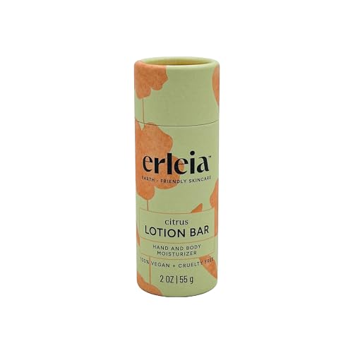 Erleia Travel-Friendly Lotion Bar, Vegan Cruelty-Free Plastic-Free, Sustainably Sourced Ingredients, Solid Moisturizer for On-the-Go Skincare, Citrus