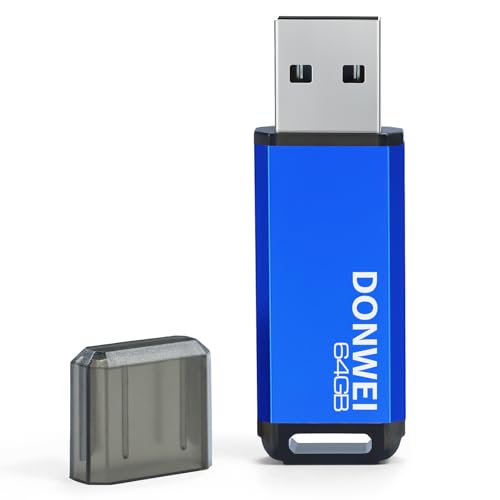 Clé USB 64 Go DONWEI, Mini Clé USB avec Lumière LED Rapide, Grande Capacité, Métal, Portable, Flash Drive Originale, Stockage des Données pour Ordinateurs, Cadeaux aux Étudiants - Bleu