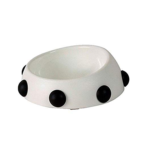 United Pets Boss Nano Ciotola per Cani, di Design, Made in Italy, Ideale per Bulldog, Carlino, Pechinese, Boston Terrier, Colore Bianco con Borchie Nero, capacità 160mlt, S