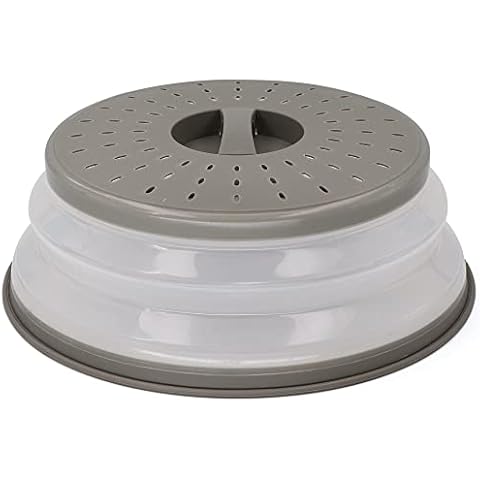 Microwave Cover for Food, Collapsible Microwave Splatter and Plate Covers Easy Grip Lid and Food Strainer, BPA Free and Dishwasher Safe, 10.5", Grey - By Rampro Cover