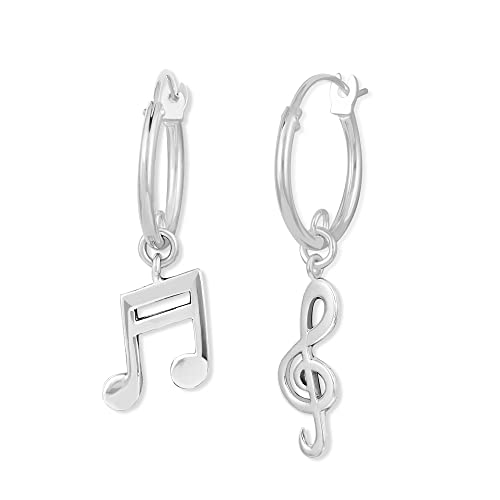 Boma Jewelry Sterling Silver Music Note & Treble Clef Snap Down Closure Tube Hoop Earrings