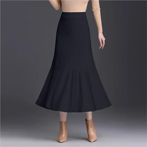Women's Knitted High Waist Skirt Autumn/Winter Thickened Slimming A-line Fish Tail Hundred Fold Medium Length Skirt4