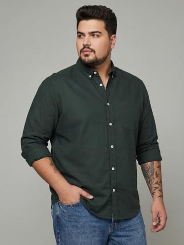 Image of Urbano Plus Men's Cotton Full Sleeve Regular Fit Solid Oxford Shirt with Button-Down Collar