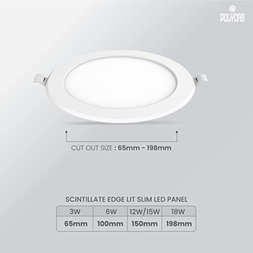 Image of Polycab 3 Watt LED Panel Light Scintillate Edge Slim Round Smart Offers Bright Lumination Long Lifespan No Harmful Radiation (Cool White, 6500K, 4 PCS, Cut Out: 2.55 inches)