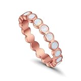 4mm Full Eternity Wedding Band Ring Round Lab Created White Opal Rose Tone Plated 925 Sterling Silver