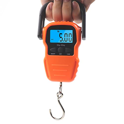 Fishing Scale,Max 110lb/50kg Luggage Scale Backlit LCD Screen Portable Electronic Balance Digital Fish Hook Hanging Scale with Measuring Tape Ruler., Orange - Image 3