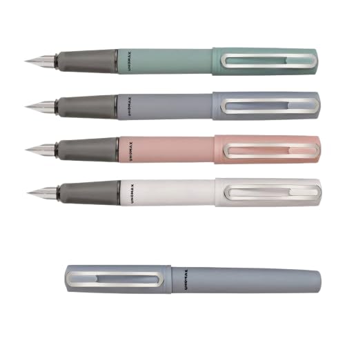 Image of Unomax Brio Fountain Pen| Stainless Steel Nib With Iridium Tip| Designer Metal Clip| Multicolor Body| 3 Jumbo Ink Cartridges & 1 Ink Converter Included| Blue Ink| Pack of 2