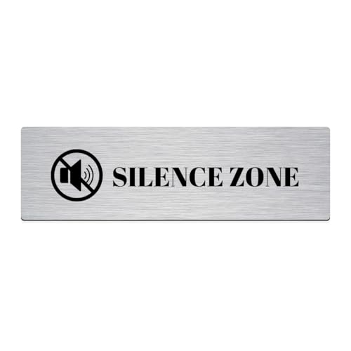 Image of Brushed Silver PVC Office Sign with Double-Sided Tape | Durable 10x3 Inch Signage for Clinics, Malls, Gyms & Hospitals - Available in Silver & Gold (Brushed Silver, Silence Zone)