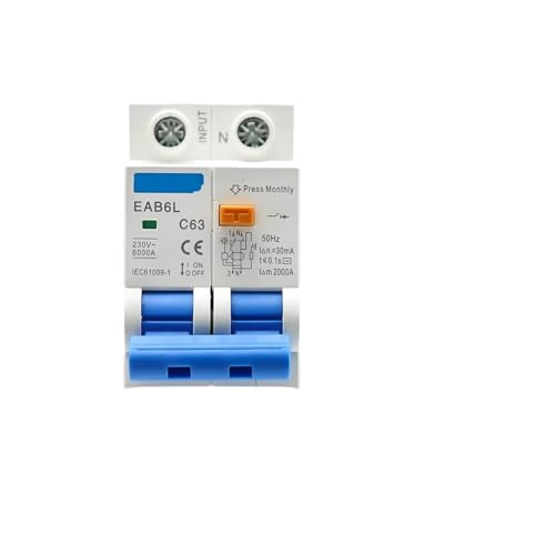 Interruptor de corriente residual 2P de 30mA para protección de sobrecarga 6