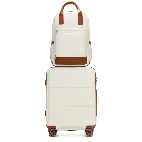 Kono Luggage Set 3 Piece Carry On Hardside Luggage with TSA Lock Spinner Wheels Lightweight PC+ABS Carry On Suitcase Cream White