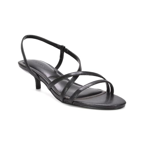 Image of ESSEX GLAM Women's Strappy Sandals Ladies Low Kitten Heel Slingback Black Synthetic Leather Shoes Size 3