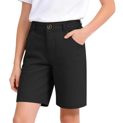 Uniform Shorts for Girls with Functional Pockets School Uniform Shorts for Teen Girl Pants Basic Clothes Bermuda Short Black