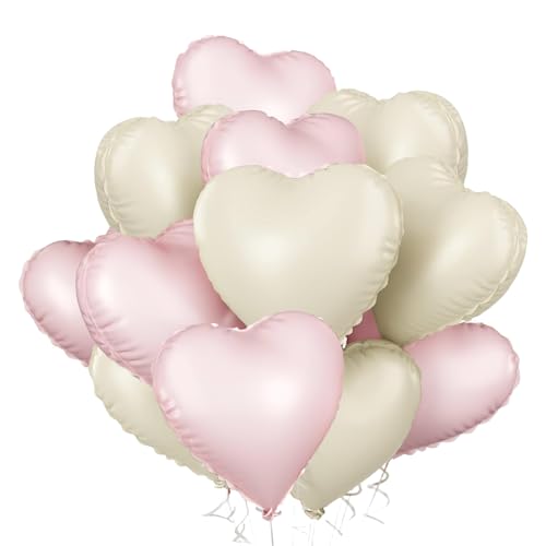 Balões de coração bege rosa claro, 12 unidades balões de papel de alumínio rosa, balão de coração de casamento creme, balões de hélio em forma de coração para o dia dos namorados, casamento, festa de