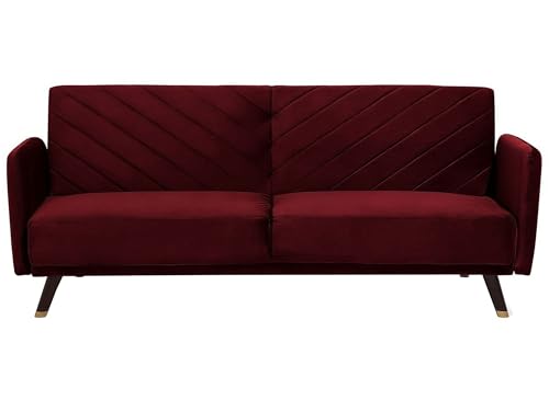 Beliani Praktisches Sofa klappbar mit Armlehnen Samtstoff rot Senja