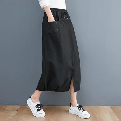 Long Skirts for Women Summer Casual Loose Fit High Waist Cargo Skirt Fashion Zipper A-Line Midi Skirts with Pockets4