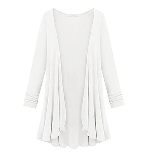 Cárdigan largo para mujer elegante cárdigan de verano chaqueta de manga larga casual abrigo de punto delgado largo chaqueta de entretiempo ligero ventilado frente abierto cárdigan suelto, Blanco, 4XL