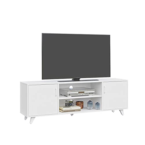 Panana Tv Stand Television Stands Tv Console Unit With Shelf And 2 Doors Storage Cabinets For Living Room Bedroom For Tvs Up To 70 Inches (White) #TOP2