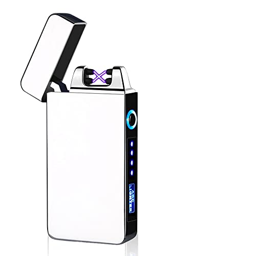 ASANMU Briquet Électrique, USB Briquet Electrique Rechargeable Coupe-Vent Double Arc et Indicateur Puissance Commande Tactile Noir Briquet pour Cigarette Bougie Barbecue Cadeau pour Homme (Argent) Cover