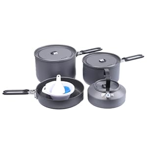Fire-Maple Feast 4 Piece Camping Cookware Cookware Cookware Kit Outdoor Cookware Set with Pots, Kettle, Saucepans and Spatula for Hiking Fishing Picnic
