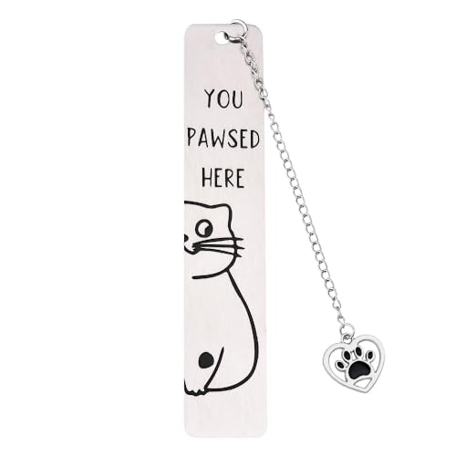 本好きの猫 しおり 猫好きへのギフト ブックページマーカー 本っぽいギフト ここでPawsed Here キティ ペット ブックマーク 読書 女性 男性 足 ペンダント 読書アクセサリー 子猫の飼い主へのギフト。
