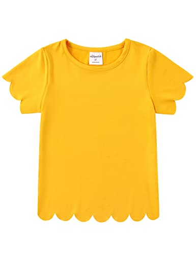 Image of Noomelfish Girls Short Sleeve Scalloped Edge T-Shirts Casual Cute Summer Tee Tops Blouse (5-12 Years)