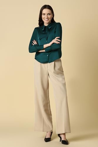 Image of Allen Solly Women's Solid Tie-Up Shirt | Knot-Front Detail | Regular Fit | Soft Breathable Fabric | Smart Casual Wear