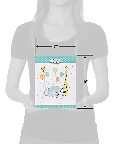 Image of Papyrus 9 inch Medium Gift Bag- Designed by House of Turnowsky (Zoo Animals with Balloons) for Baby Showers, Baby Sprinkles, New Baby, Baptisms, Christenings and All Baby Occasions (1 Bag)