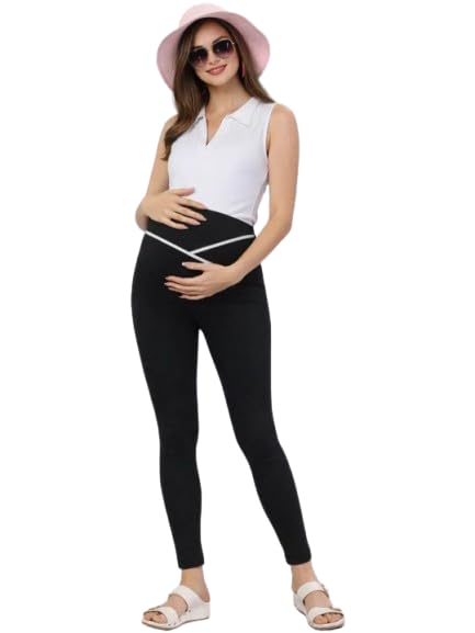 Women High Rise Cotton Lycra Stretchable Relaxed Fit Maternity Pants | Over Belly Pregnancy Trousers| Maternity Yoga Pants | Maternity Trousers-image-11