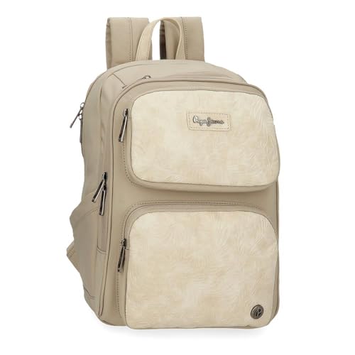 Pepe Jeans Jana Mochila para Portátil 13,3 Pulgadas Beige 25x37x10 cms Poliéster y PU 9,25L by Joumma Bags