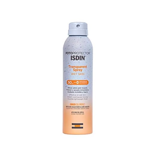 Fotoprotector ISDIN Transparent Wet Skin SPF 50 - Protector solar Corporal, Spray transparente, Eficaz sobre piel mojada, Ginger Cell Protect, 250 ml