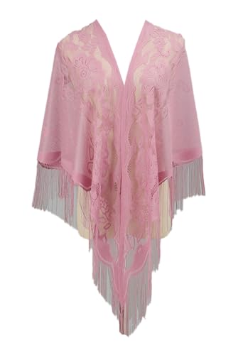 Triangle Scarf Shawls for for Evening Dresses Flower Embroidered Wraps Cape Cover Up Lace Tassel Triangle Shawl for Women