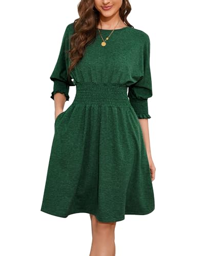 Robe décontractée à manches 3/4 col rond col vert foncé taille XL en coton