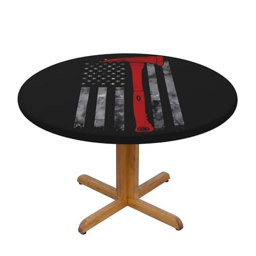 ZhaoYuGoods Firefighter Axe Red Line Flag Print Round Tablecloth, Waterproof Table Cover for Party Picnic Decor, 138CM Diameter Round Decorative Tablecloth