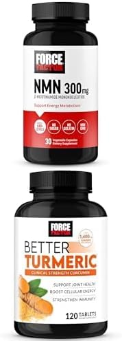 Force Factor Suplemento NMN, mononucleótido de nicotinamida para apoyar el envejecimiento saludable y el metabolismo energético, mejor curcumina de