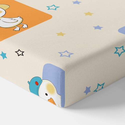 Image of LORETO - A QUALITY LINEN BRAND 186 TC 100% Pure Cotton Single Fitted Bedsheet with 1 Pillow Cover for 78 x 36 Inch Mattress, All-Around Elastic, 8 Inch Deep Pocket, Playful Ducks
