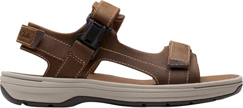 Clarks メンズ Saltway Edge サンダル, ライトタン レザー, 8.5 Wide