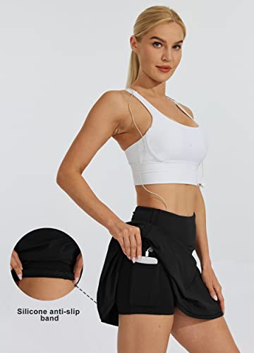 Willit Women's Tennis Skirts 17" High Waisted Lightweight Athletic Golf Skorts Skirts Black M #TOP2